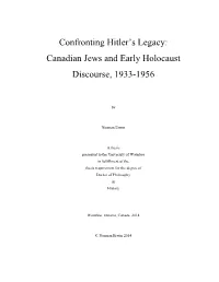 Confronting Hitler's Legacy: Canadian Jews and Early Holocaust Discourse, 1933-1956