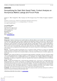 Demystifying the Dark Web Opioid Trade: Content Analysis on Anonymous Market Listings and Forum Posts
