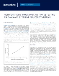 High Sensitivity Immunoassays for Detecting Ifn-Gamma in Cytokine Release Syndrome