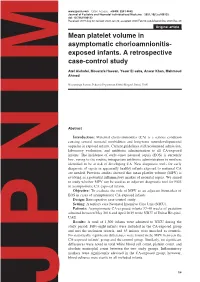 Mean Platelet Volume in Asymptomatic Chorioamnionitis-Exposed Infants