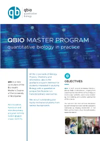 Qbio Master Program Quantitative Biology in Practice