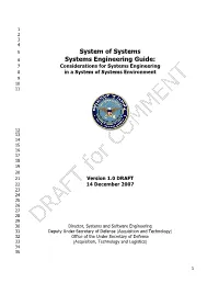 Systems Engineering Guide: 7 Considerations for Systems Engineering 8 in a System of Systems Environment 9 10 11