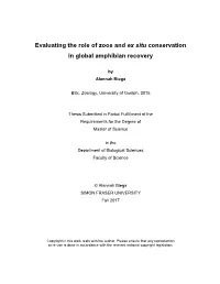 Evaluating the Role of Zoos and Ex Situ Conservation in Global Amphibian Recovery