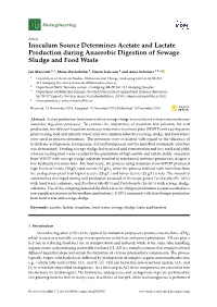 Inoculum Source Determines Acetate and Lactate Production During Anaerobic Digestion of Sewage Sludge and Food Waste