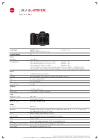 LEICA SL-SYSTEM Technical Data