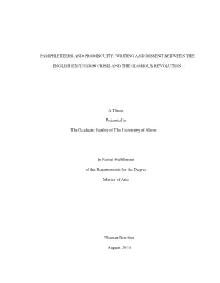 Pamphleteers and Promiscuity: Writing and Dissent Between The