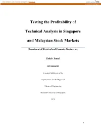 Testing the Profitability of Technical Analysis in Singapore And