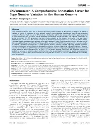A Comprehensive Annotation Server for Copy Number Variation in the Human Genome