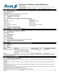 Ammonium Thiosulfate, Solution ((NH4)2S2O3) Safety Data Sheet According to Federal Register / Vol