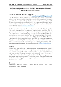 Gender Parity in Cabinets: Towards the Mediatization of a Public Problem in Canada?