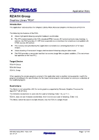 RZ/A1H Group Graphics Library "RGA" Introduction This Application Note Describes the Graphics Library RGA (Renesas Graphics Architecture) of RZ/A1H