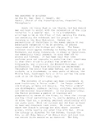 THE MINISTRY of ACOLYTES by the Rt
