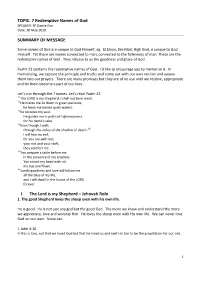 TOPIC: 7 Redemptive Names of God SUMMARY of MESSAGE I. The
