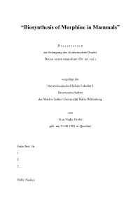 “Biosynthesis of Morphine in Mammals”