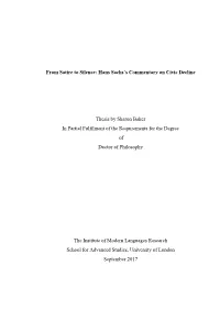 From Satire to Silence: Hans Sachs's Commentary on Civic Decline Thesis by Sharon Baker in Partial Fulfilment of the Requireme