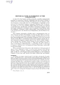 Historical Note on Formation of the Constitution