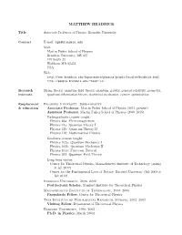 Matthew Headrick CV
