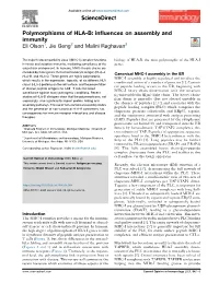 Polymorphisms of HLA-B: Inﬂuences on Assembly and Immunity