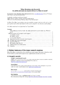 I. Hidden Features of the Major Search Engines