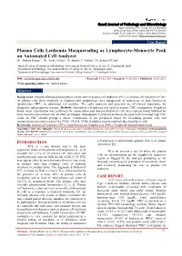 Plasma Cells Leukemia Masquerading As Lymphocyte-Monocyte Peak on Automated Cell Analyzer Dr