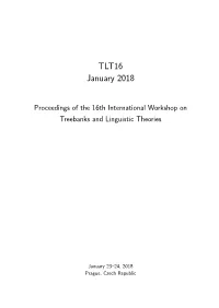 Proceedings of the 16Th International Workshop on Treebanks and Linguistic Theories