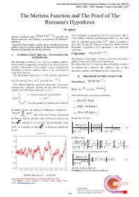 The Mertens Function and the Proof of the Riemann's Hypothesis