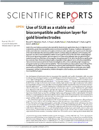 Use of SU8 As a Stable and Biocompatible Adhesion Layer for Gold Bioelectrodes Received: 2 May 2017 Bruno F
