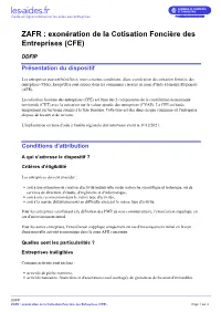 ZAFR : Exonération De La Cotisation Foncière Des Entreprises (CFE)