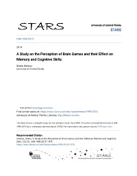 A Study on the Perception of Brain Games and Their Effect on Memory and Cognitive Skills