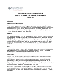COMPLEMENTARY THERAPY ASSESSMENT VISUAL TRAINING for REFRACTIVE ERRORS August 2013