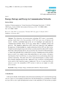 Energy, Entropy and Exergy in Communication Networks