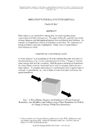 IRRIGATION WATER BALANCE FUNDAMENTALS Charles M. Burt