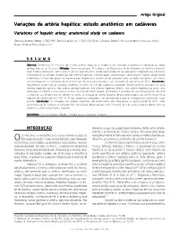 Variations of Hepatic Artery: Anatomical Study on Cadavers