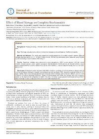 Effect of Blood Storage on Complete Biochemistry