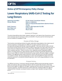 Lower Respiratory SARS-Cov-2 Testing for Lung Donors