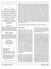 Patterns in Bird Community Structure Related to Restoration of Minnesota Dry Oak Savannas and Across a Prairie to Oak Woodland E