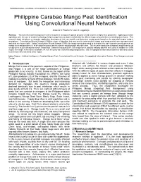 Philippine Carabao Mango Pest Identification Using Convolutional Neural Network