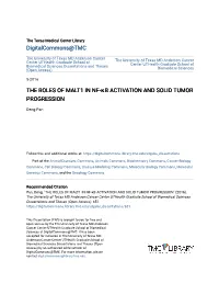 The Roles of Malt1 in Nf-Κb Activation and Solid Tumor Progression