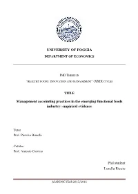 UNIVERSITY of FOGGIA Management Accounting Practices
