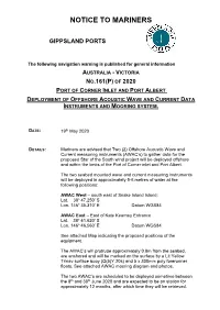 Victoria No.161(P) of 2020 Port of Corner Inlet and Port Albert Deployment of Offshore Acoustic Wave and Current Data Instruments and Mooring System