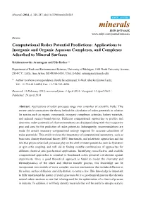 Computational Redox Potential Predictions: Applications to Inorganic and Organic Aqueous Complexes, and Complexes Adsorbed to Mineral Surfaces