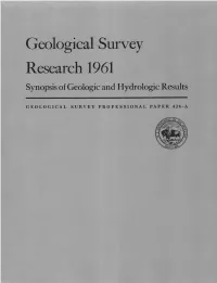 Geological Survey Research 1961 Synopsis of Geologic and Hydrologic Results