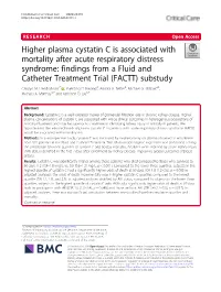 Higher Plasma Cystatin C Is Associated with Mortality After Acute