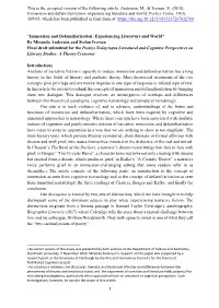 “Immersion and Defamiliarization: Experiencing Literature and World