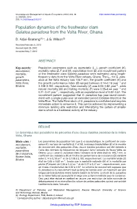 Population Dynamics of the Freshwater Clam Galatea Paradoxa from the Volta River, Ghana