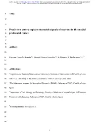 Prediction Errors Explain Mismatch Signals of Neurons in the Medial Prefrontal Cortex