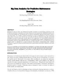 Big Data Analytics for Predictive Maintenance Strategies C.K.M