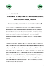 Evaluation of Whip Use and Prevalence in Elite and Non-Elite Show Jumpers