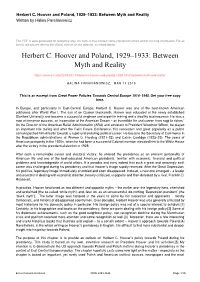Herbert C. Hoover and Poland, 1929–1933: Between Myth and Reality Written by Halina Parafianowicz