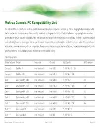 Matrox Genesis PC Compatibility List